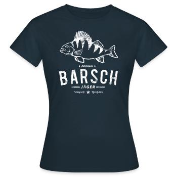 LetzterWurf Barsch Jaeger Angeln - Frauen T-Shirt - Navy - Vorne - AI Model Female 172 dark (172cm)