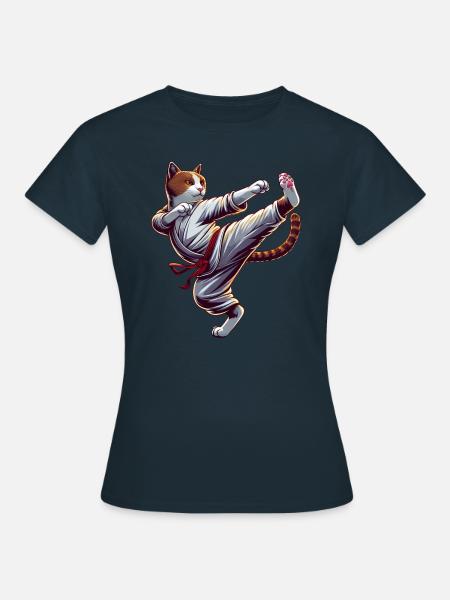 Coole Karate-Katze im Comic-Stil - Frauen T-Shirt - Navy