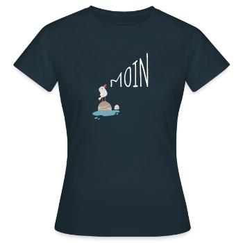 Moin Möwe - Frauen T-Shirt - Navy - Vorne - AI Model Female 172 dark (172cm)