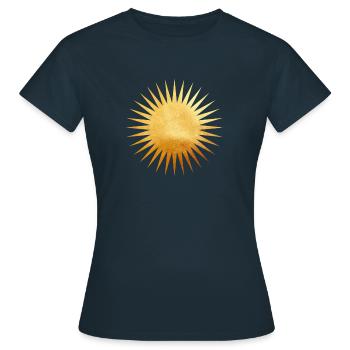 Golden sun with sun rays, yoga, esotericism - Women's T-Shirt - navy - Front - AI Model Female 172 dark (172cm)