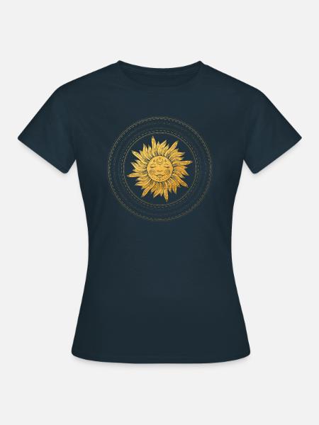 Sun face with golden rays, mystical - Women's T-Shirt - navy