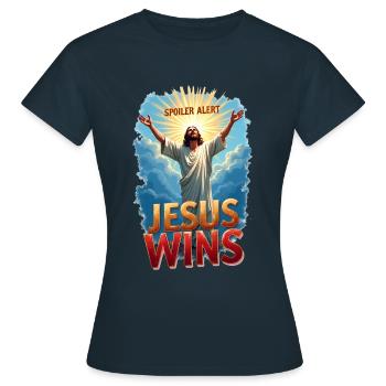 Spoiler Alert : Jésus gagne - T-shirt Femme - marine - Devant - AI Model Female 172 dark (172cm)