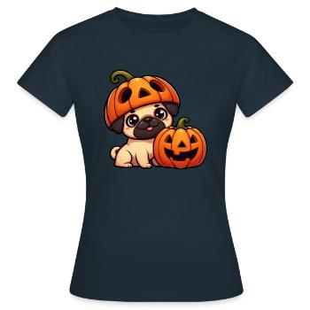 Lunatique Carlin Halloween Citrouille Chapeau Chien - T-shirt Femme - marine - Devant - AI Model Female 172 dark (172cm)