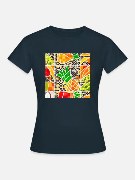 Tropische Früchte Mosaik - Frauen T-Shirt - Navy