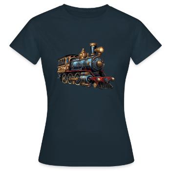 Zeitreise: Dampflokomotive des 19. Jahrhunderts - Frauen T-Shirt - Navy - Vorne - AI Model Female 172 dark (172cm)