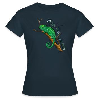 Chamaeleon - Frauen T-Shirt - Navy - Vorne - AI Model Female 172 dark (172cm)