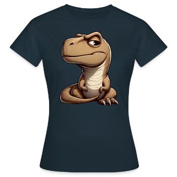 Dinosaure T-Rex curieux et sceptique - T-shirt Femme - marine - Devant - AI Model Female 172 dark (172cm)