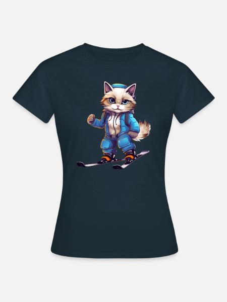 Ragdoll Katze Ski Wintersport Skifahrer - Frauen T-Shirt - Navy