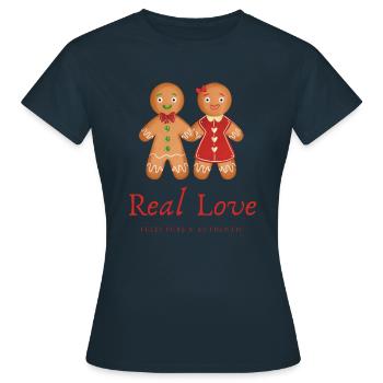 REAL LOVE LEBKUCHEN HOCHZEITSPAAR SHIRT - Frauen T-Shirt - Navy - Vorne - AI Model Female 172 dark (172cm)