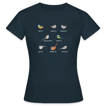 A collection of tit birds | Blue tit, great tit - Women's T-Shirt - navy - Front - AI Model Female 172 dark (172cm)