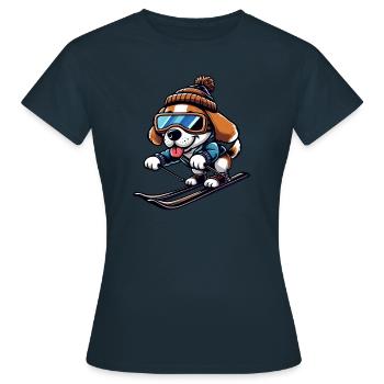 Winterurlaub mit Huhn beim Skifahren - Frauen T-Shirt - Navy - Vorne - AI Model Female 172 dark (172cm)