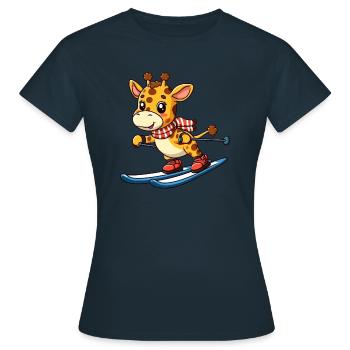 Giraffe beim Skifahren im Winterurlaub - Frauen T-Shirt - Navy - Vorne - AI Model Female 172 dark (172cm)