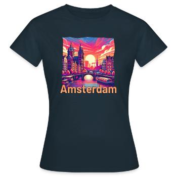 Amsterdam Sonnenuntergang Kanal Violette Grunge - Frauen T-Shirt - Navy - Vorne - AI Model Female 172 dark (172cm)