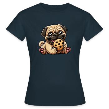 Mops Cookie Süßer Nachtisch Keks - Frauen T-Shirt - Navy - Vorne - AI Model Female 172 dark (172cm)