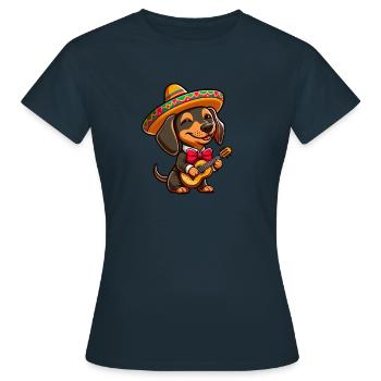 Teckel Mariachi guitare Cinco de Mayo célébration - T-shirt Femme - marine - Devant - AI Model Female 172 dark (172cm)