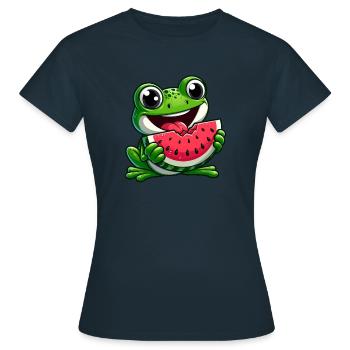 Frosch Mit Wassermelone Fruchtig Lustig - Frauen T-Shirt - Navy - Vorne - AI Model Female 172 dark (172cm)