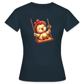 Huhn Küken schaukeln Spielplatz Freude - Frauen T-Shirt - Navy - Vorne - AI Model Female 172 dark (172cm)
