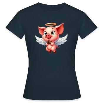 Ange cochon avec des ailes et une auréole - T-shirt Femme - marine - Devant - AI Model Female 172 dark (172cm)