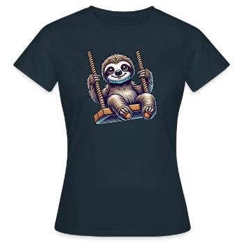 mignon paresseux balançoire dessin animé aire de jeux animal - T-shirt Femme - marine - Devant - AI Model Female 172 dark (172cm)