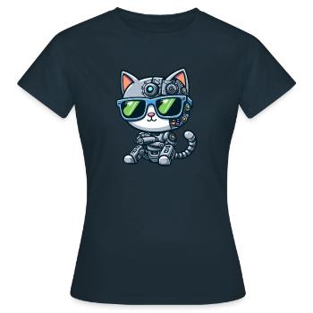 Chat Chat Robot Mech Cyborg Science-Fi - T-shirt Femme - marine - Devant - AI Model Female 172 dark (172cm)