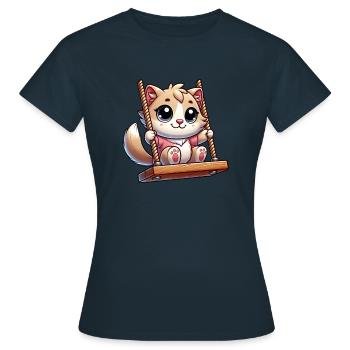 chat mignon bercement dessin animé aire de jeux amusant - T-shirt Femme - marine - Devant - AI Model Female 172 dark (172cm)