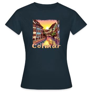 Colmar, French port city, old town, old building - Women's T-Shirt - navy - Front - AI Model Female 172 dark (172cm)
