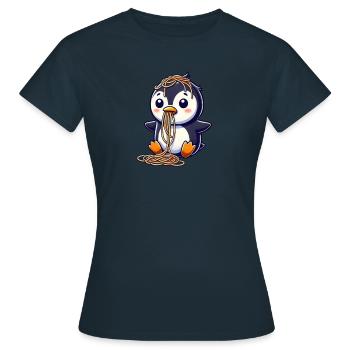 Mignon pingouin spaghetti dessin animé déversement - T-shirt Femme - marine - Devant - AI Model Female 172 dark (172cm)