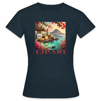 Lipari Vulkan Mittelmeer Terrakotta Urlaub - Frauen T-Shirt - Navy - Vorne - AI Model Female 172 dark (172cm)