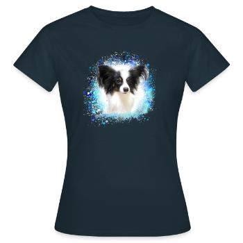 papillon,chien,spitz,zwergspitz,pompon - T-shirt Femme - marine - Devant - AI Model Female 172 dark (172cm)
