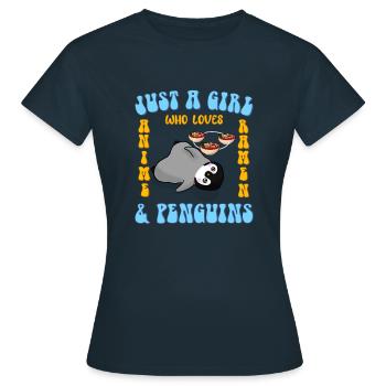 Nur ein Mädchen was Anime Ramen und Pinguine liebt - Frauen T-Shirt - Navy - Vorne - AI Model Female 172 dark (172cm)