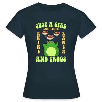 Nur ein Mädchen was Anime Ramen und Frösche liebt - Frauen T-Shirt - Navy - Vorne - AI Model Female 172 dark (172cm)