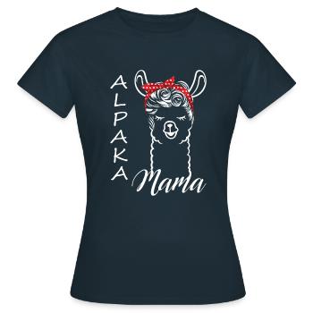 Alpaka Mama 60er Look - Frauen T-Shirt - Navy - Vorne - AI Model Female 172 dark (172cm)