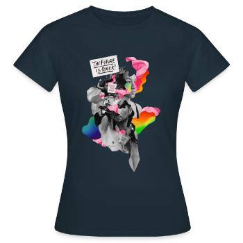 the future is queer! | CSD Leipzig Design 2023 - Women's T-Shirt - navy - Front - AI Model Female 172 dark (172cm)