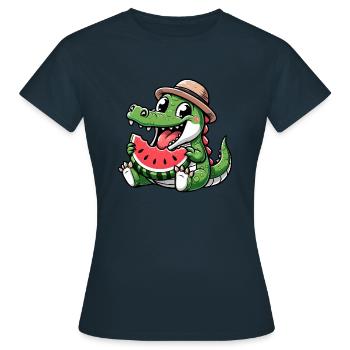 Krokodil Melone Wassermelone Frucht Fruchtig - Frauen T-Shirt - Navy - Vorne - AI Model Female 172 dark (172cm)
