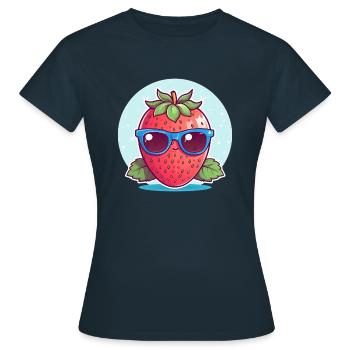 Kawaii Erdbeere im Sunset: Cool & Fruchtig - Frauen T-Shirt - Navy - Vorne - AI Model Female 172 dark (172cm)