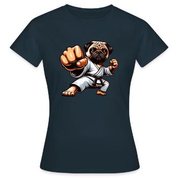 Mops Karate Cartoon Hund Martial Arts - Frauen T-Shirt - Navy - Vorne - AI Model Female 172 dark (172cm)