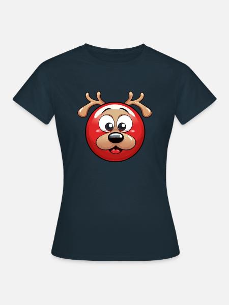 Rundes Rentier-Weihnachtskugel Comic Design - Frauen T-Shirt - Navy