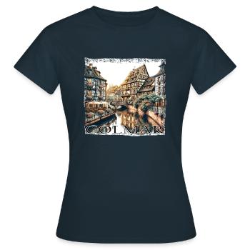 Colmar Altstadt: Fachwerkhäuser & Kanäle im Grunge - Frauen T-Shirt - Navy - Vorne - AI Model Female 172 dark (172cm)