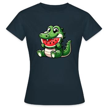 Krokodil Mit Wassermelone Fruchtig Niedlich - Frauen T-Shirt - Navy - Vorne - AI Model Female 172 dark (172cm)