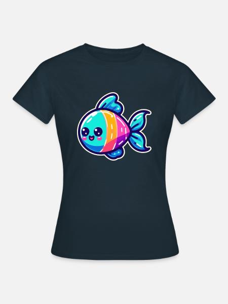 Regenbogen Fisch Design - Frauen T-Shirt - Navy