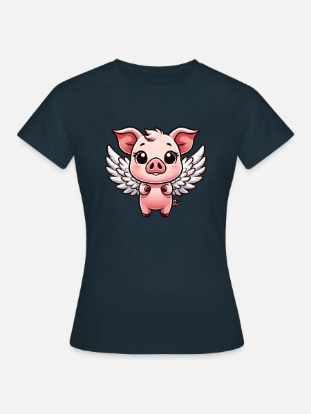Süßes Schwein Engel Heiligenschein Cartoon Flügel - Frauen T-Shirt - Navy