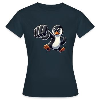 Cooler Pinguin Faust Karate Pinguin Cartoon - Frauen T-Shirt - Navy - Vorne - AI Model Female 172 dark (172cm)