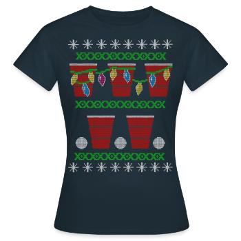 Funny Ugly Christmas Beer Pong Pattern - Women's T-Shirt - navy - Front - AI Model Female 172 dark (172cm)