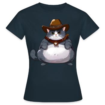 Gros chat cowboy - T-shirt Femme - marine - Devant - AI Model Female 172 dark (172cm)