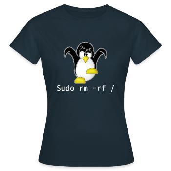 Tux Linux Pingouin Sudo Rm Rf | Hacke geek geek - T-shirt Femme - marine - Devant - AI Model Female 172 dark (172cm)