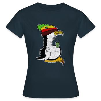 Tux Linux Penguin Coffee Break Ordinateur Nerd Rétro - T-shirt Femme - marine - Devant - AI Model Female 172 dark (172cm)