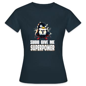 Linux Sudo Superpower Tux Superhero Penguin - Frauen T-Shirt - Navy - Vorne - AI Model Female 172 dark (172cm)