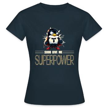 Linux Tux with Sudo Superpower Super-Penguin - Frauen T-Shirt - Navy - Vorne - AI Model Female 172 dark (172cm)
