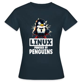 Linux Tux Penguin Powered by Sudo Superhero - Frauen T-Shirt - Navy - Vorne - AI Model Female 172 dark (172cm)