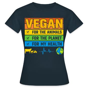 Vegan pour les animaux pour la planète pour la santé - T-shirt Femme - marine - Devant - AI Model Female 172 dark (172cm)
